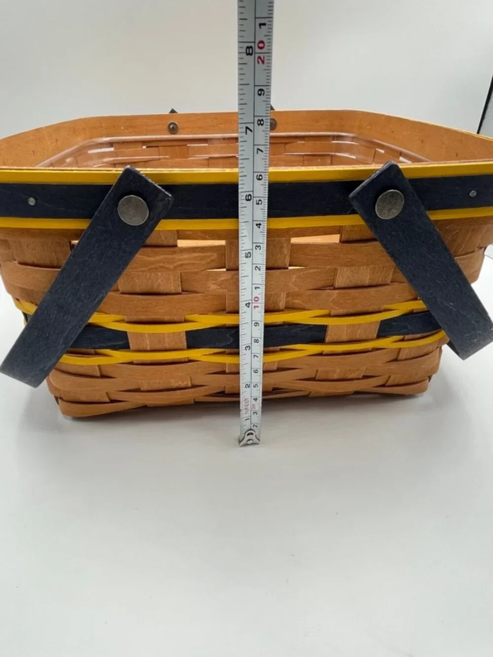 RARE 2009 Longaberger TeamSpirit Basket NavyBlue Yellow w/ Plastic Liner & Riser